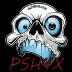PSH4X Injector features a skull with blue accents and the PSH4X text, representing the tool designed to enhance the Free Fire gaming experience.