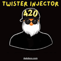 Twister 420 Injector is a cartoon of a man with a white beard, sunglasses, and a confident look.