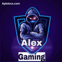 The image shows the logo of Alex Gamer King, featuring a hooded character with glowing eyes and the text 