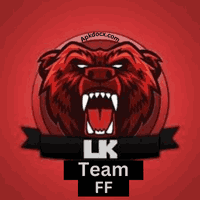 LK Team FF logo featuring a fierce red bear with sharp teeth, set against a red circular background, with 'LK Team FF' text displayed on a black banner below.