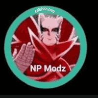 NP Modz ML logo featuring a red and white character design within a teal-bordered circular emblem.