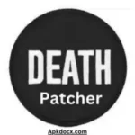 Death Patcher APK interface showing MLBB skins, backgrounds, effects, and customization options for enhanced gameplay.