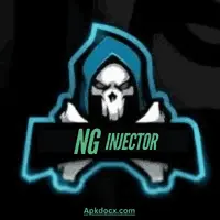 NG Injector app interface showcasing premium Free Fire features like skins, auto headshots, and drone view.