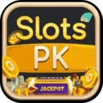 Slots PK Game logo shows a coins in black and yellow colour