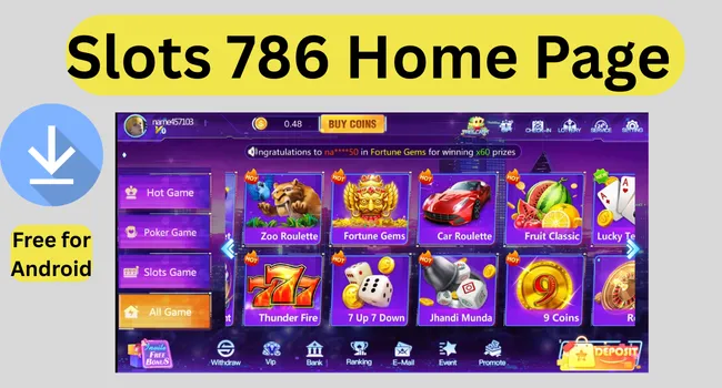 Slots 786 Game homepage shows images of card and slot games